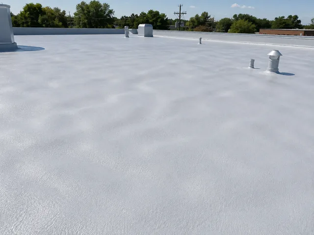 Sprayed polyurethane foam with coating (low slope) roof surface